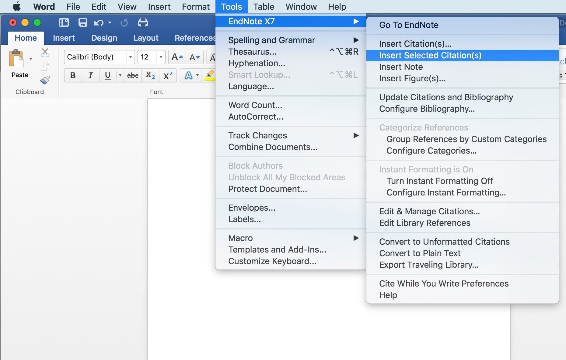 word 2017 for mac endnote x8